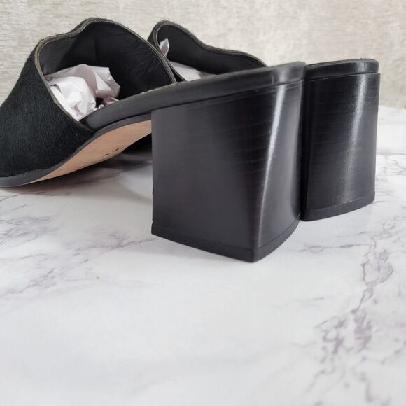 Brighton Tilly Italian Leather Calf Hair Women's Black Heeled Sandals Mules - Picture 7 of 10